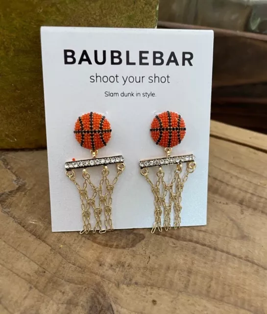 Baublebar Basketball & Hoop Stud Dangle Earrings Gold NET Crystals BALL EARRINGS