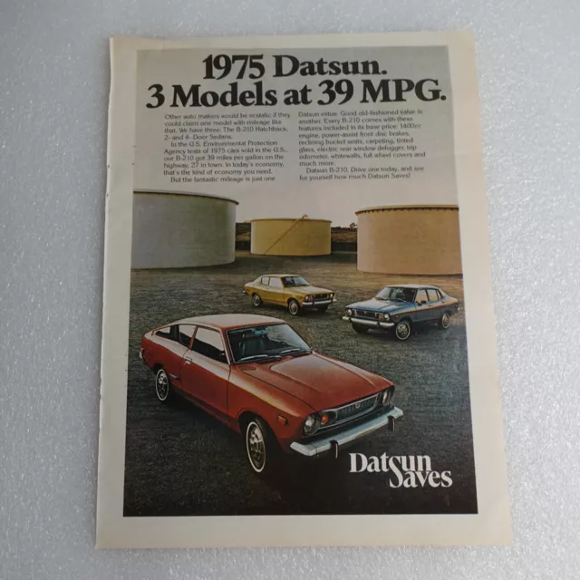 Vintage Print Ad Datsun Saves Sedans Sports Illustrated Feb 17, 1975