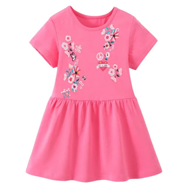 Kids Girls Floral Short Sleeve T-shirt Dress Loose Casual Summer Swing Sundress