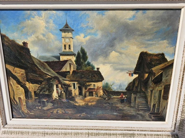 Peinture Ancienne Huile Sur Toile - Moulin De Gasny, école Française Vers 1830, à Restaurer