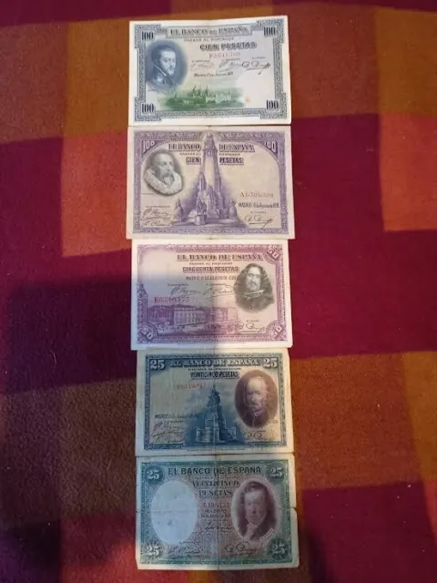 Billets de banque Espagne pesetas 1925 1928 1931 Lot de 5 billets