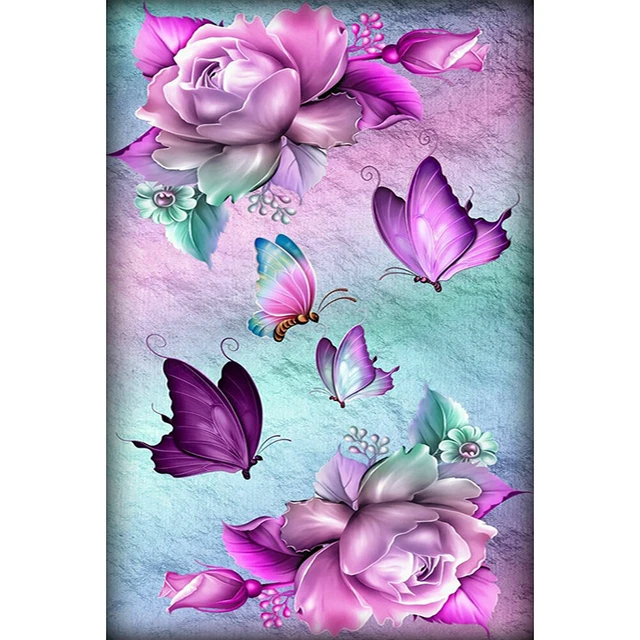 Flowers and Butterflies Oil Paint By Numbers DIY Handpainted Decoration Craft FS