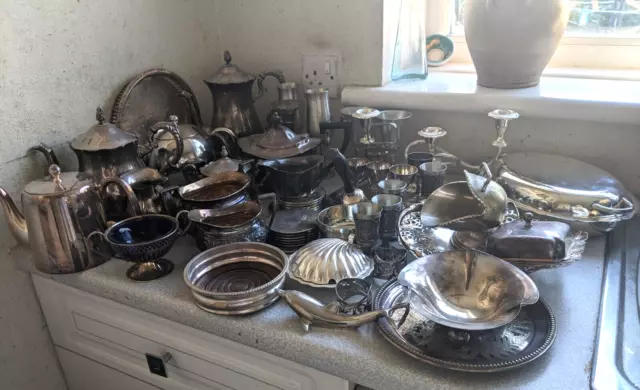 Large Job Lot Vintage Mainly Silver Plated Items  Teapots,        Etc Etc    2