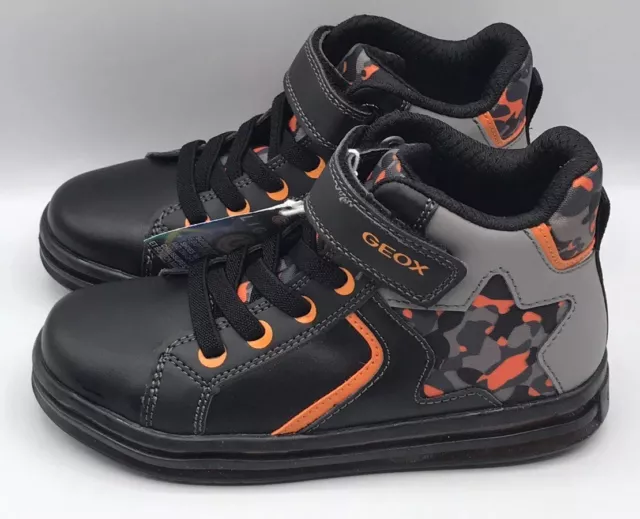 Geox Light-Up Hi-Top Kids Sneaker Camo UK 13 Eu 32 Pawnee Black Orange