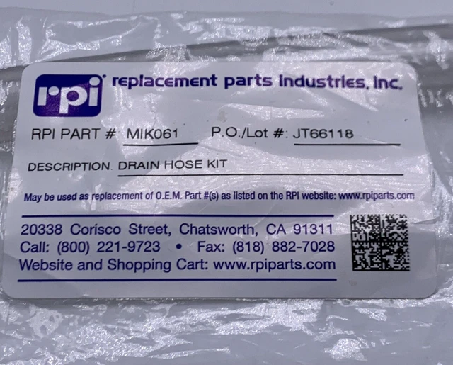 Midmark - Ritter Drain Hose Kit RPI MIK061 for M9D M9 M11  M11D Sterilizer