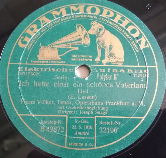 FRANZ VÖLKER Ich Hatte Einst Ein Schönes Vaterland Allerseelen SCHELLACK 78RPM