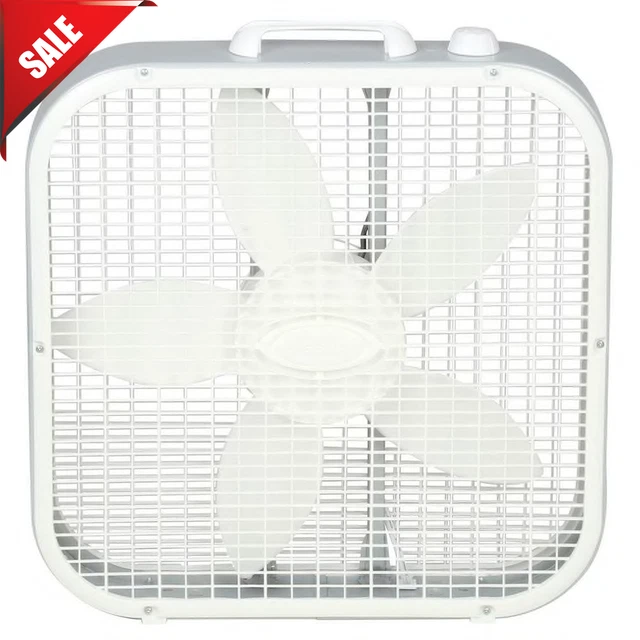 Lasko 20 in. 3-Speed Box Fan White w/ 3 Quiet Speeds Floor Built-in Carry Handle