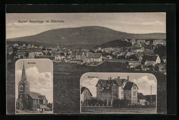 Postcard brown position in the upper resin, partial view, museum, church