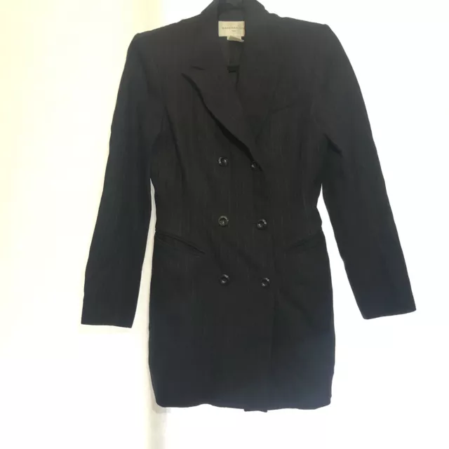 Barbara Bui Paris Black Jacket Coat Blazer Long Lined Button Striped Size 38