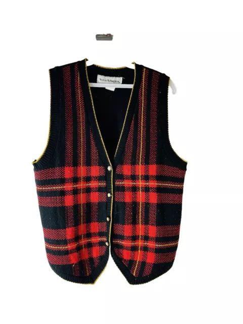 VTG 80S WOMENS Large Tartan Holiday Plaid Knit Cardigan Sweater Vest ...
