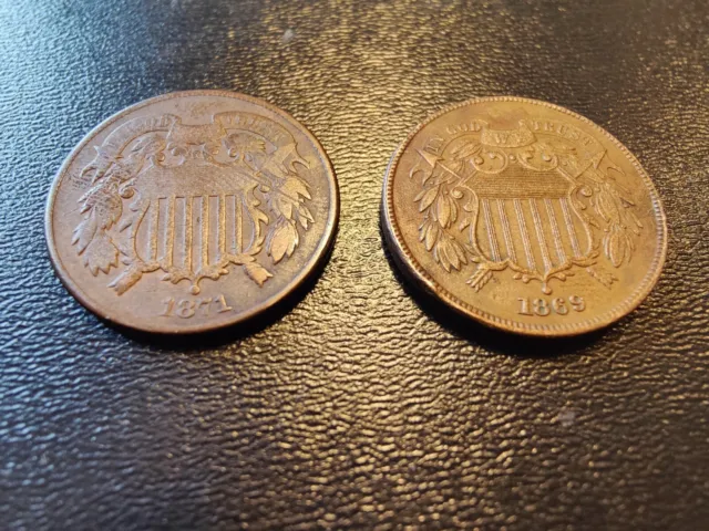 1871,1869 2 Cent Shield Coin Lovely Fine Condition