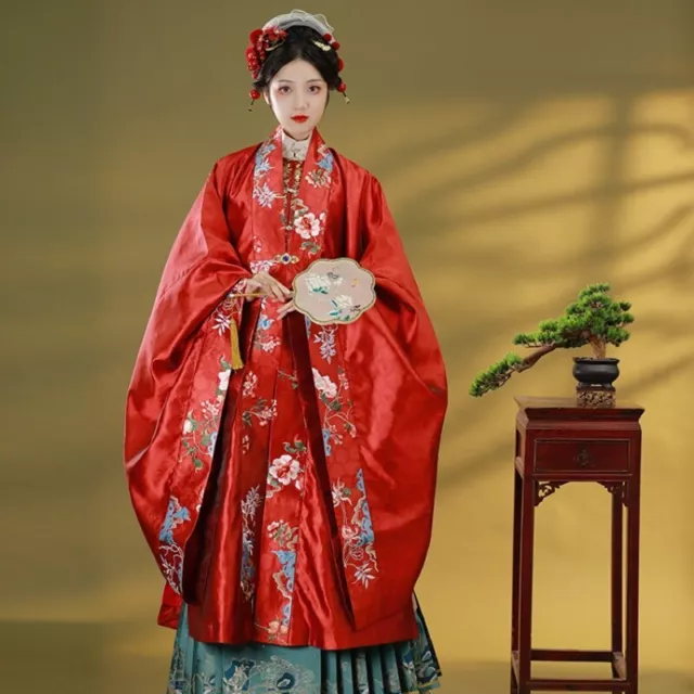 Ming Dynasty Exquisite Embroidered Big Sleeves Robe Chinese Women Red Wedding