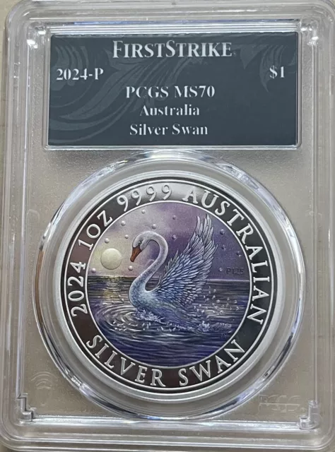 2024 AUSTRALIA Swan 1 oz Silver Colorized BOXCOA PCGS First Strike FS MS70 MS-70