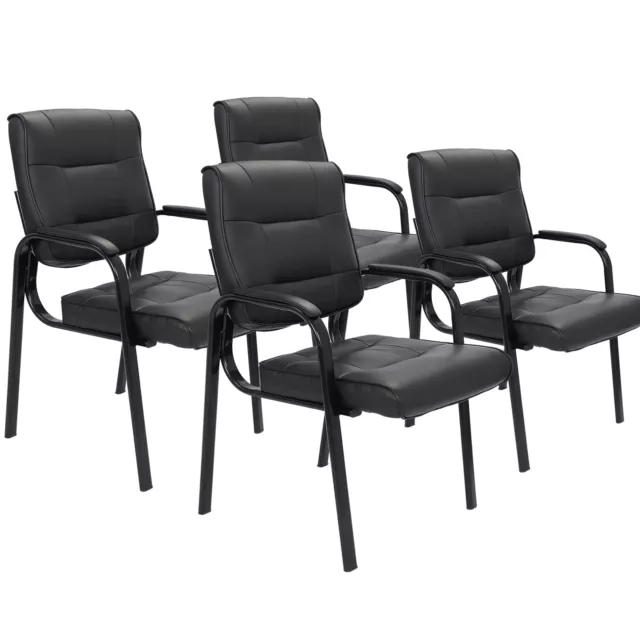 4pcs Leather Guest Chair Black Waiting Room Office Desk Side Chairs Reception