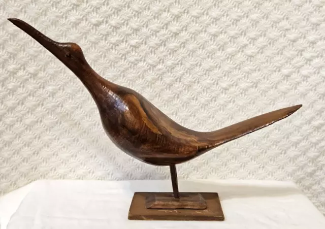 Primitive Shore Bird Carved Wood Folk Art Vintage Figurine