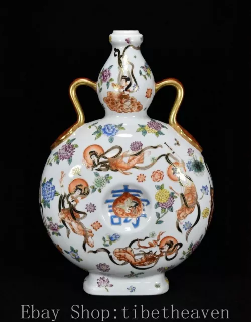 14.8" Qianlong Marked Old China Pastel Porcelain Palace Beauty Flower Vase