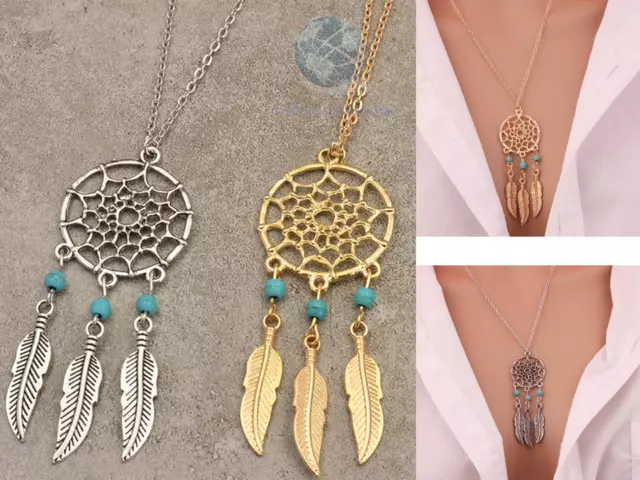 Collana Con Ciondolo Pendente Acchiappasogni Piume Dreamcatcher Necklace