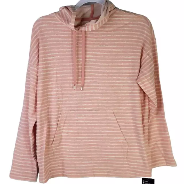 Chaps Sweater Womens Small French Terry Fleece Pullover Drawstring Hoodie Pink