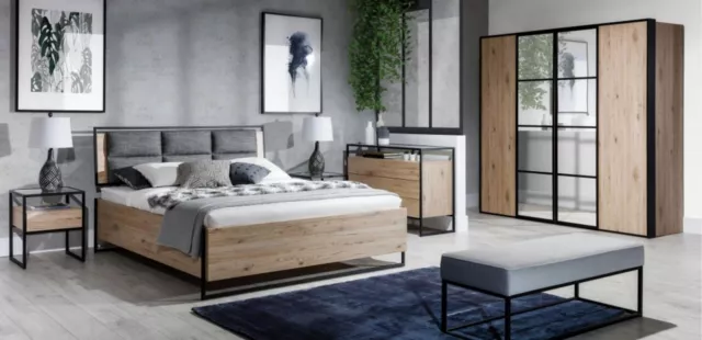 Juego de dormitorio cama beige 2 mesitas de noche cómoda armario nuevo 5 piezas
