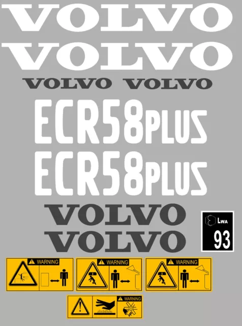 Volvo ECR58 Plus Digger Complet Décalque Sticker Set avec Sécurité Avertissement
