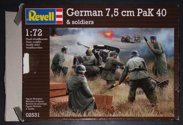 Revell WWII German 7,5 cm PaK 40 & Soldiers + Box - Set 02531 completo 1:72