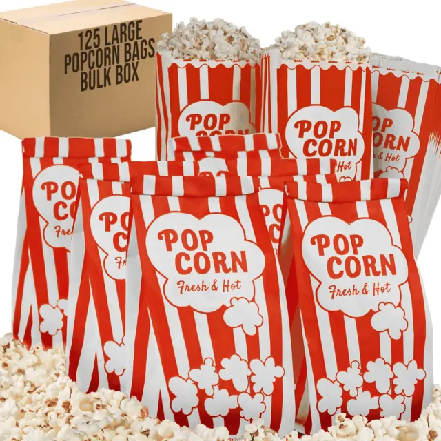 Popcorn Bags 2oz Bulk Pack of 125 pcs Large White & Red Individual Pop Corn Bags