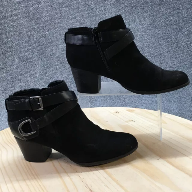 Indigo Rd Boots Womens 9 M Sandra Ankle Booties Heels Buckle Black Fabric Zipper