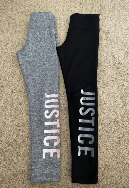 Lot Of 2 Justice Black Gray Sparkle Ombre Logo High Waist Girls Leggings Size 8