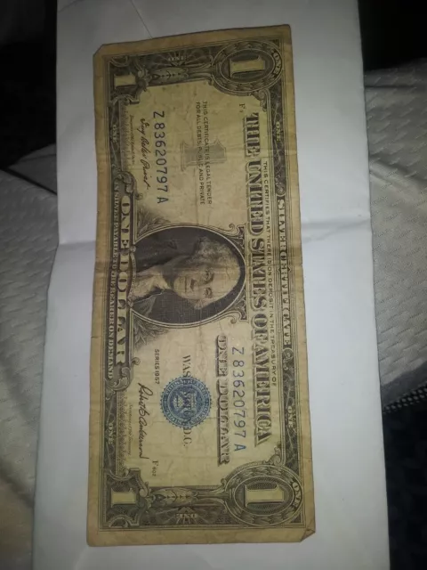 1957 Silver Certificate Rare Dollar Bill Blue Seal Old US Bill $1 Money Series B