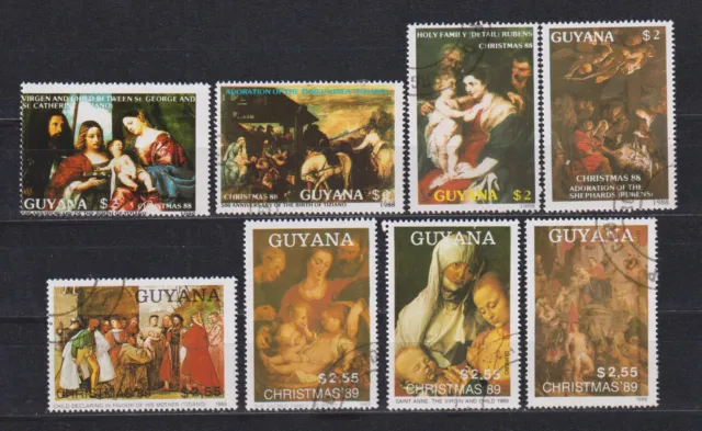 Weihnachten Guyana 1988/89 Mi. Nr.: 2410-13+3072-75 gestempelt
