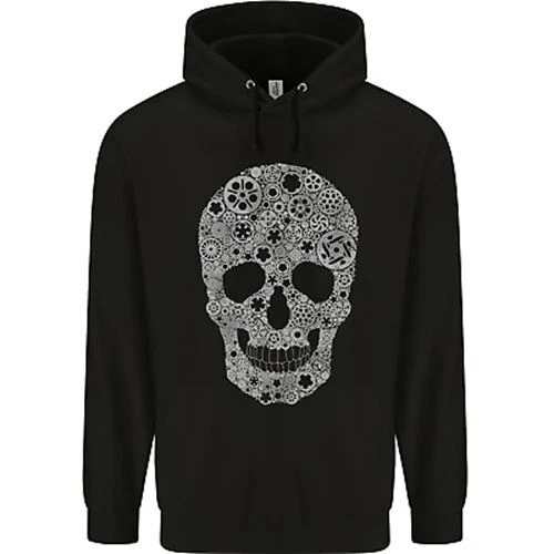 Gear Skull Biker Motorcycle Motorbike Cars Mens 80% Cotton Hoodie