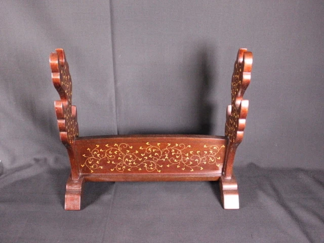 KATANA-KAKE JAPANESE ANTIQUE Samurai Sword Rack Katana Stand Tsuba ...