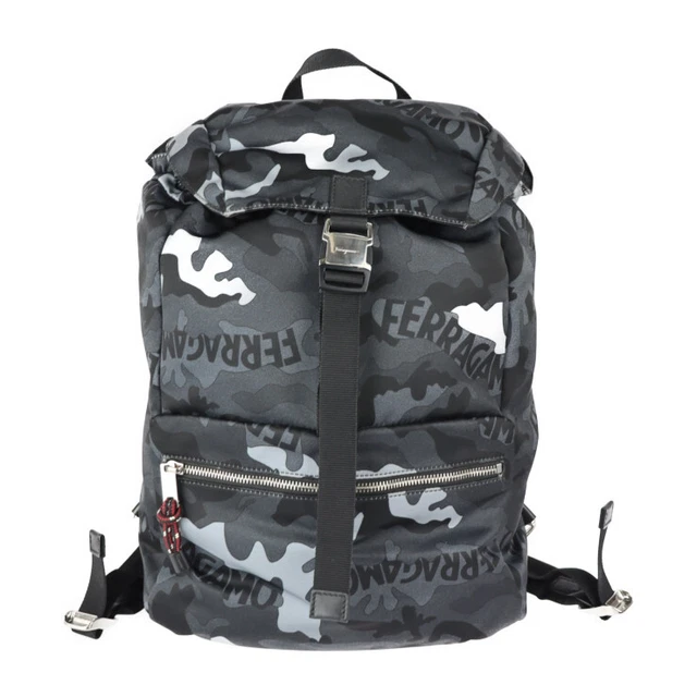 Salvatore Ferragamo Ruck Sack Daypack Fz-24 A054 Nylon Leather Gray Camouflage P