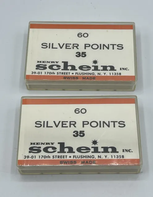 2 Boxes Henry Schein Dental Endodontic Silver Points #35 60/Box Vintage NEW