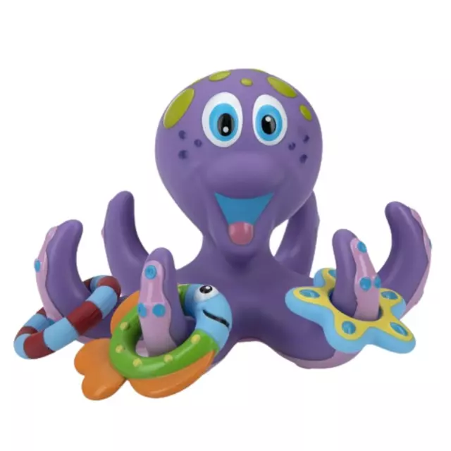 Floating Purple Octopus with 3 Hoopla Rings Interactive Bath Toy