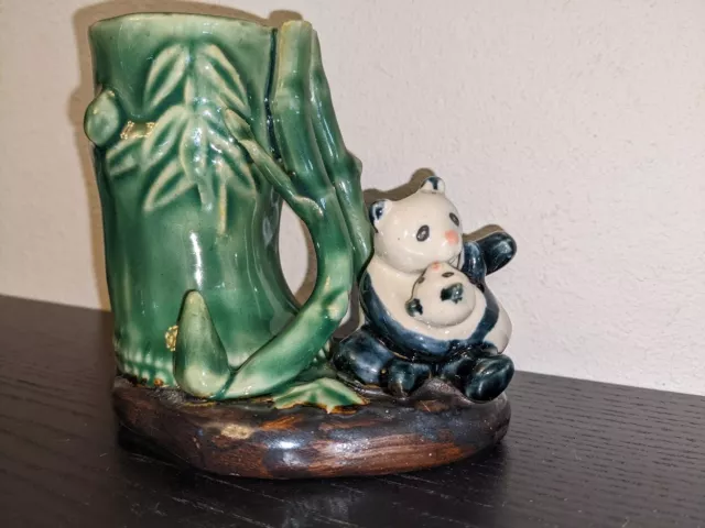 Vintage Mama & Baby Panda Bear Lucky Bamboo Planter/Vase - Unbranded