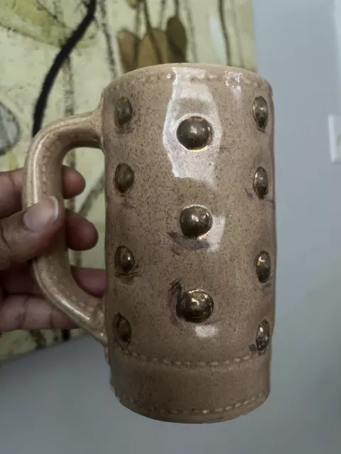 Gold Dot Pottery Coffee Mug Cup Tall Rare Signed Collectible Designer Mug Rustic