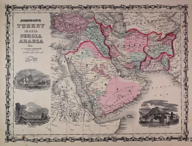 Antique 1862 Johnson Atlas Map ~ ARABIA - PERSIA ~ (14x18) Free S&H -#1405