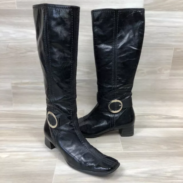 Paul Green Munchen Women's Black Tall Boots US 6 Side Zip Knee High Buckles 1/2"