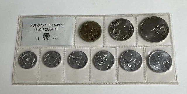 Hungary 1974 UNC 9 Coin Collection Set: 2 Fillers ~ 10 Forints - Sealed Sleeve