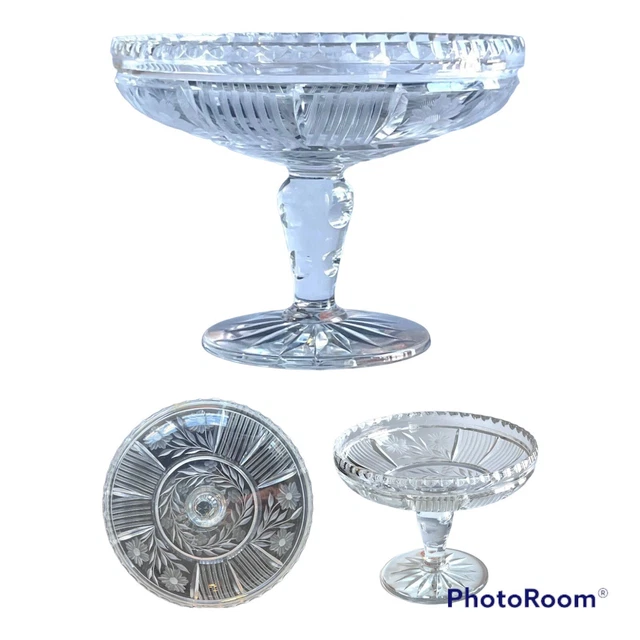 Fry Signed American Brilliant Cut Glass ABP Pedestal Bowl Compote Flowers Leaves Fry Signed American Brilliant Cut Glass ABP Pedestal Bowl Compote Flowers Leaves