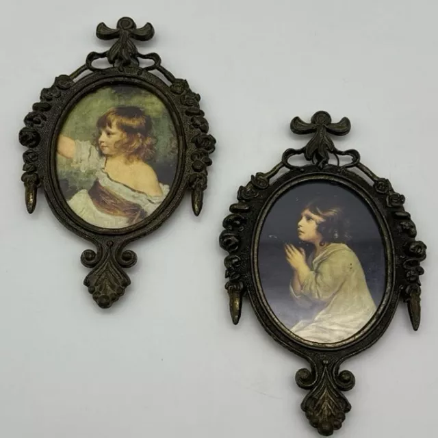 Vintage Italian Italy Florentine Botanical Ornate Gilt Girl Metal Frame Set