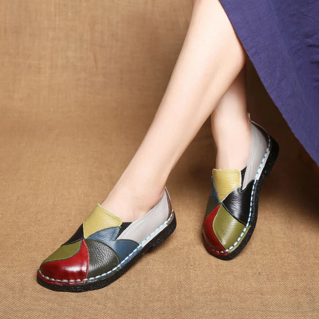 Chaussures en cuir pour femmes de couleur rétro de style ethnique de grande 2
