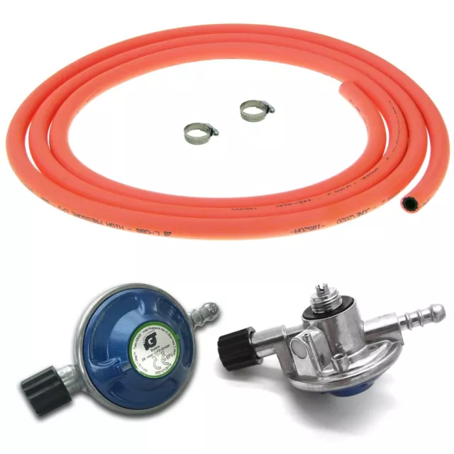 CAMPINGAZ BUTANE BOTTLE REGULATOR WITH 3m ORANGE FLEXIBLE GAS HOSE AND CLIPS