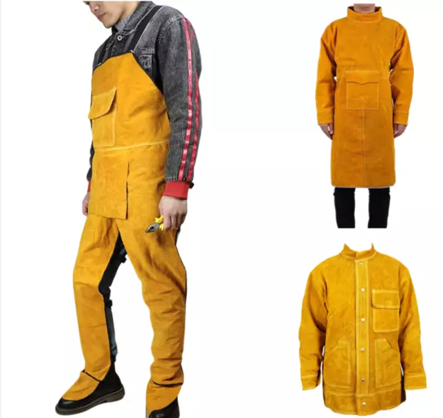 Cowhide Welder Jacket Apron Heat Insulation Protective Overalls Welding Coat