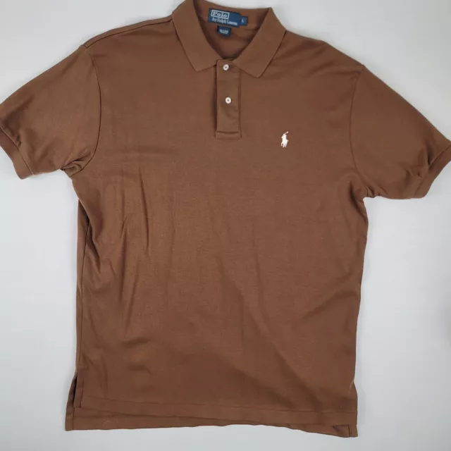 Vintage Polo Ralph Lauren Polo Shirt Mens Large Short Sleeve Brown White Pony