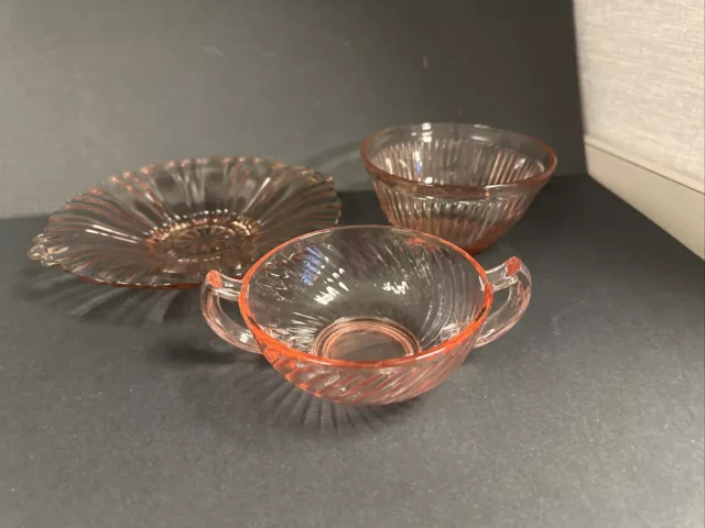 Vtg Pink Depression Glass Lot, Anchor Old Cafe, Optic Swirl Bowl, Jeannette, A++