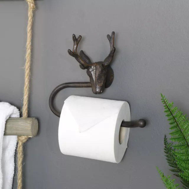 Rústico Metal Cabeza de Ciervo Baño Lavabo Rollo Papel Seda Soporte Vintage Deco