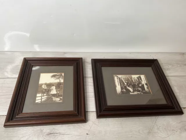 Two Old Framed Black & White Photographs Photos Edwardian? Vintage People House
