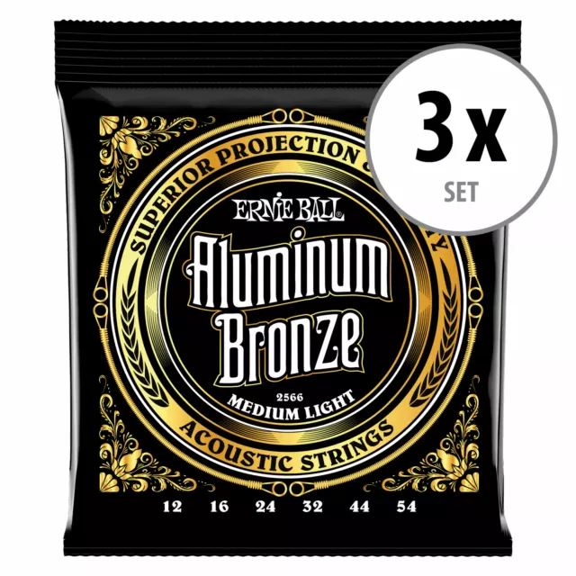 3x Set Ernie Ball 2566 Aluminum Bronze Medium Light Akustik Gitarre Saiten